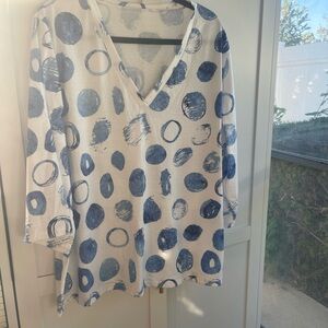 Blue and White Polka Dot Women's Top 2XL